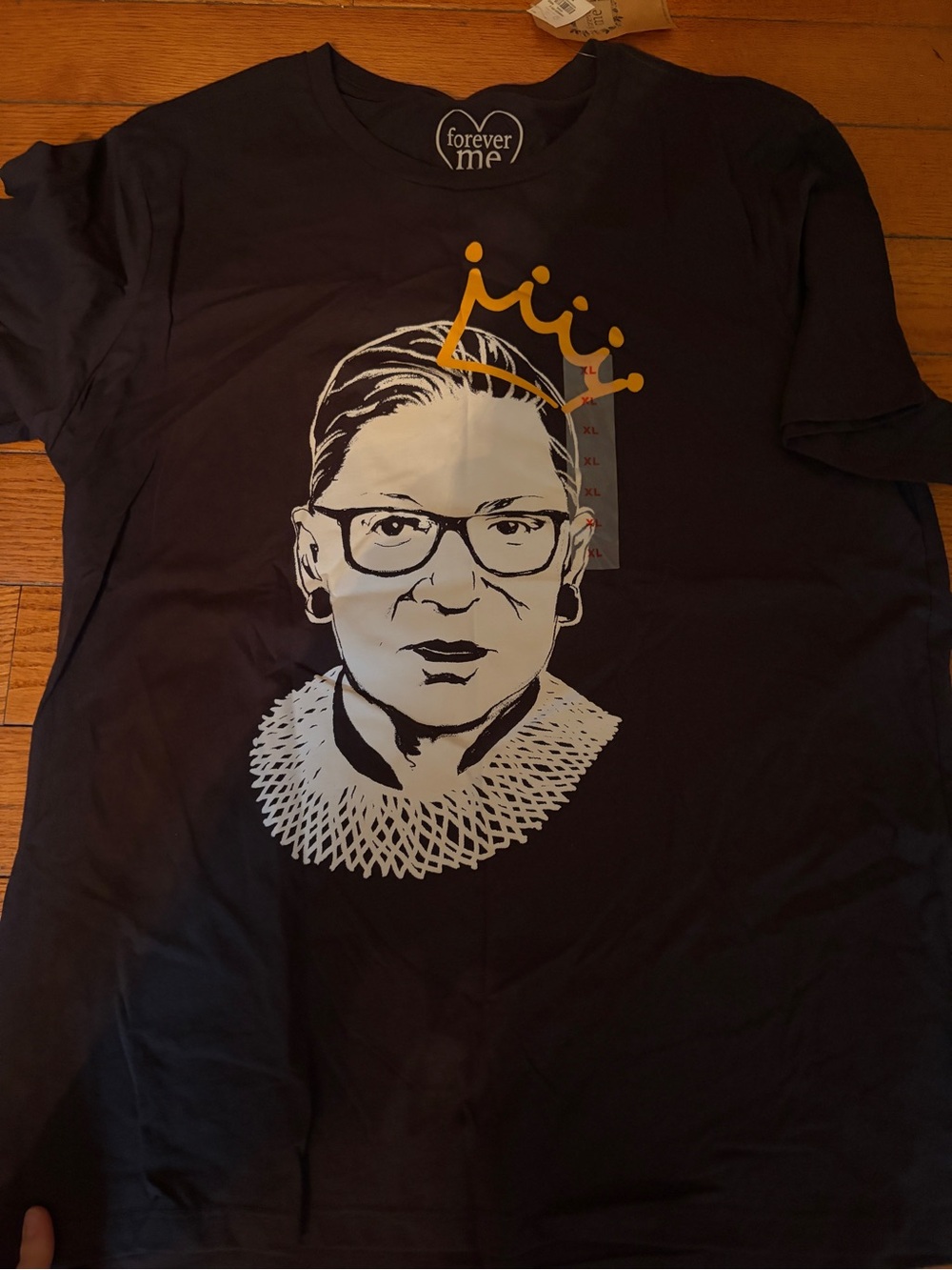 Forever Me Black Graphic Short Sleeve Tee with White Portrait and Gold Crown